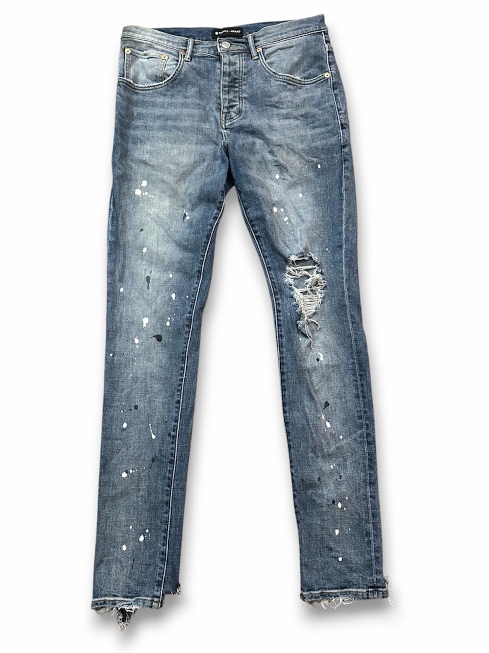 Purple Brand Jeans Mid Rise Slim P002 Destroy Paint Blue